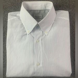 Brunello Cucinelli Basic Fit Men 100% Cotton Long Sleeve Button Down Shirt Sze L